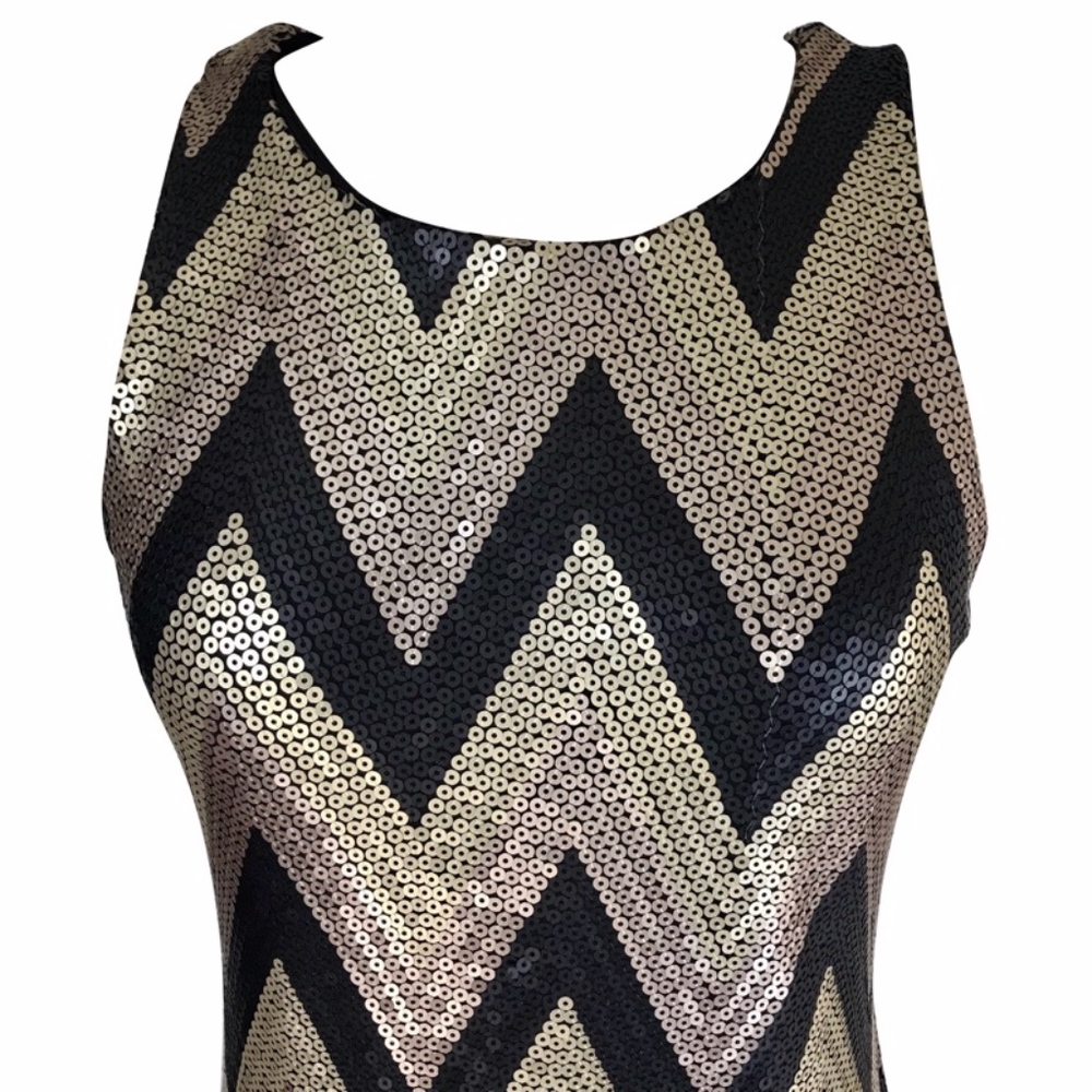 Cocktail Dress Gold Bronze Black Sequin Chevron - Picture 2 of 7